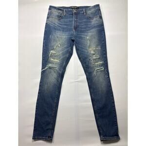 Serenede Men's Distressed Skinny Fit Blue Jeans - Size 36 (36x32.5)